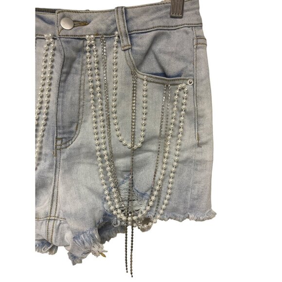 NEW! Fashion Nova Material Girl World Embellished  Jean Shorts Women's Small - Picture 3 of 12